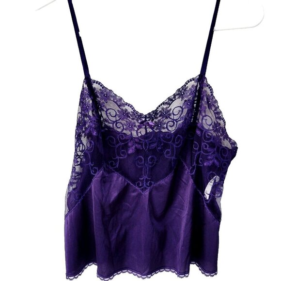 Delicates Camisole Half Slip Set Small 34 Lingerie Purple Nylon Lace Vintage USA - Picture 2 of 9